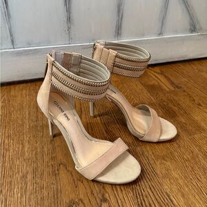 Beige Heels with Gold Zipper Top